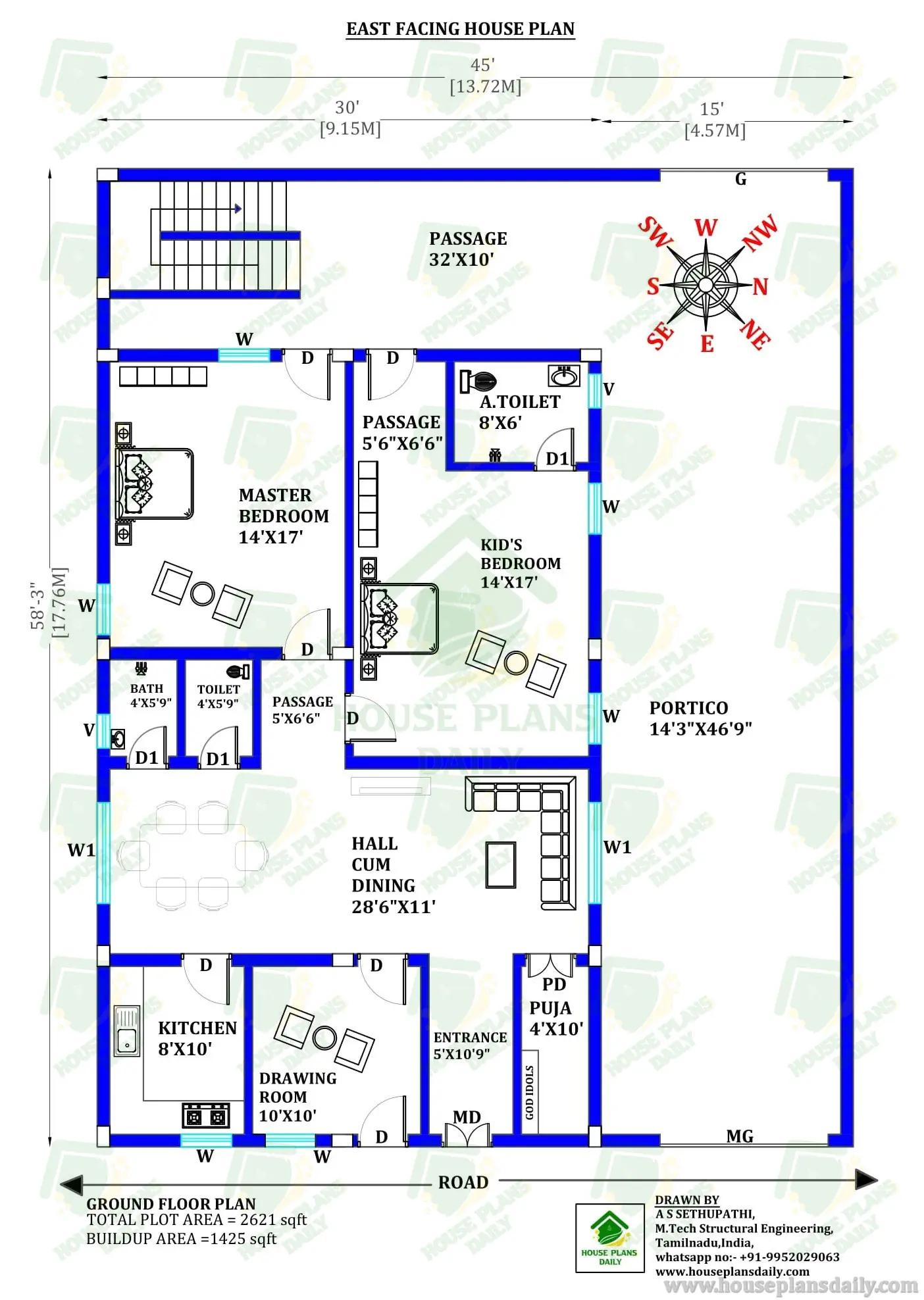 MODERN HOUSE PLAN | VASTU EAST FACING DESIGN | 2 BEDROOM HOME PLAN
