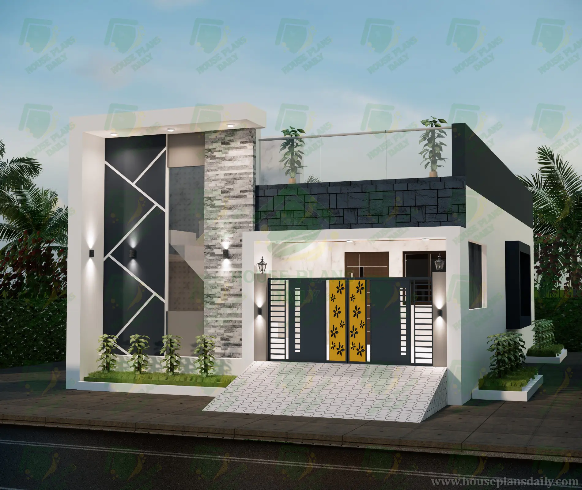 Simple Home Elevation Design in Village Single Floor | East Facing House