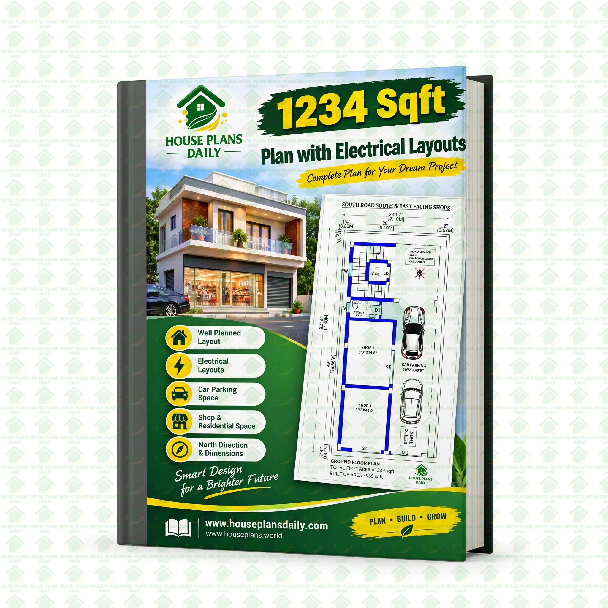 1234 Sqft Mixed Use Building Plan with Electrical Layouts