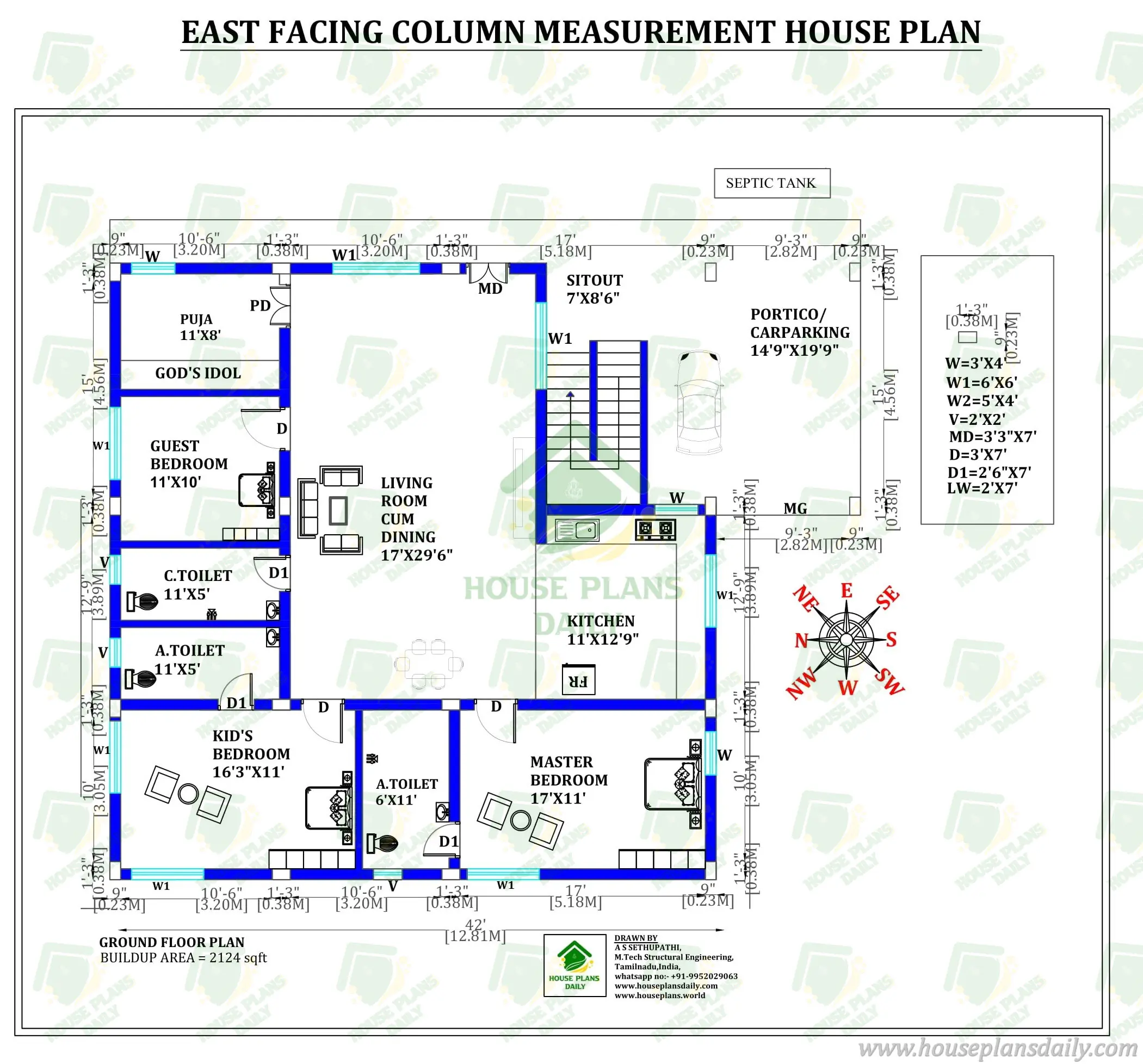 3BHK East Facing House Plan | Luxury Single Floor House Plan