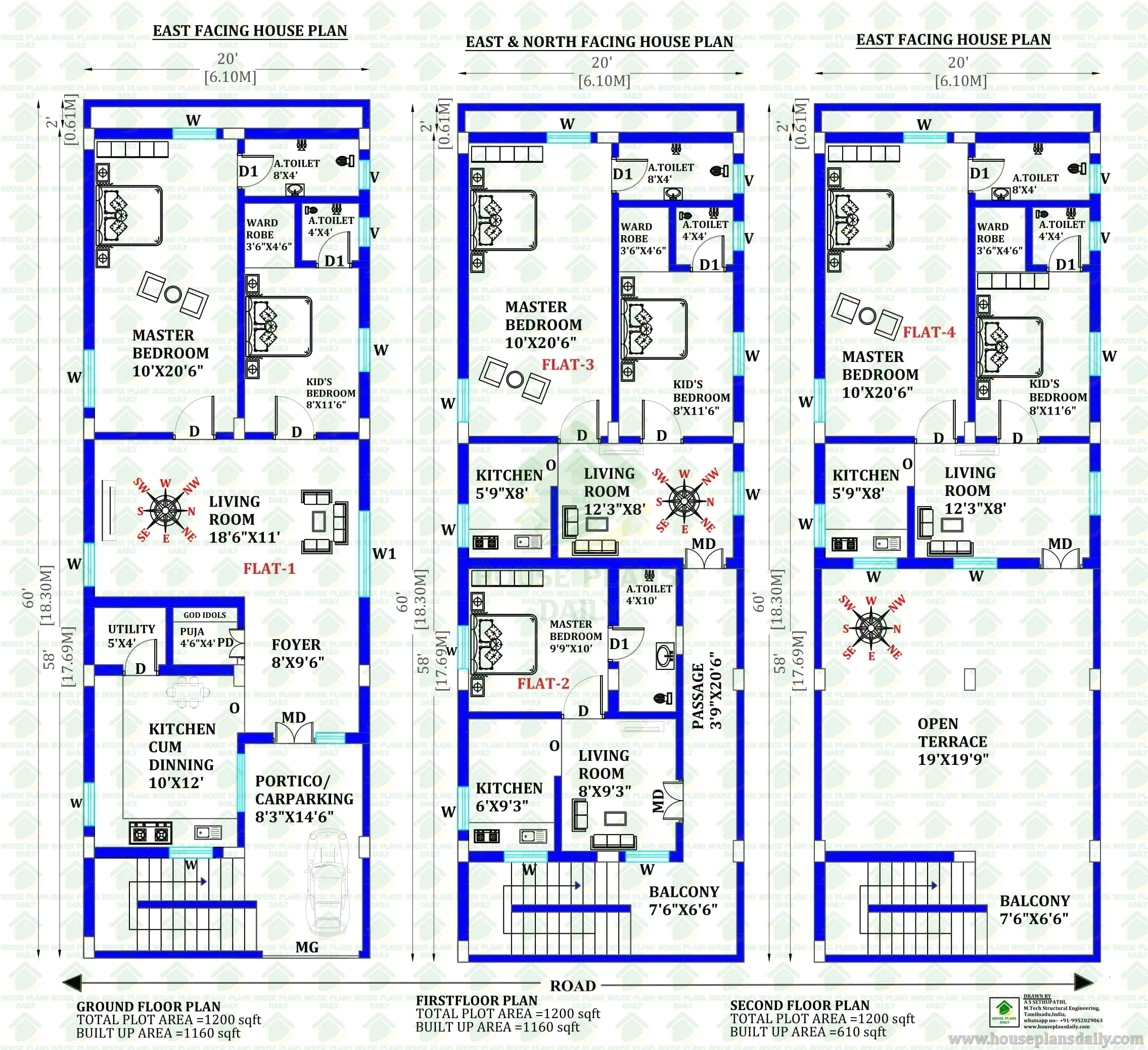 20x60 G2 Rental House Plan | 2BHK and 1BHK Vastu