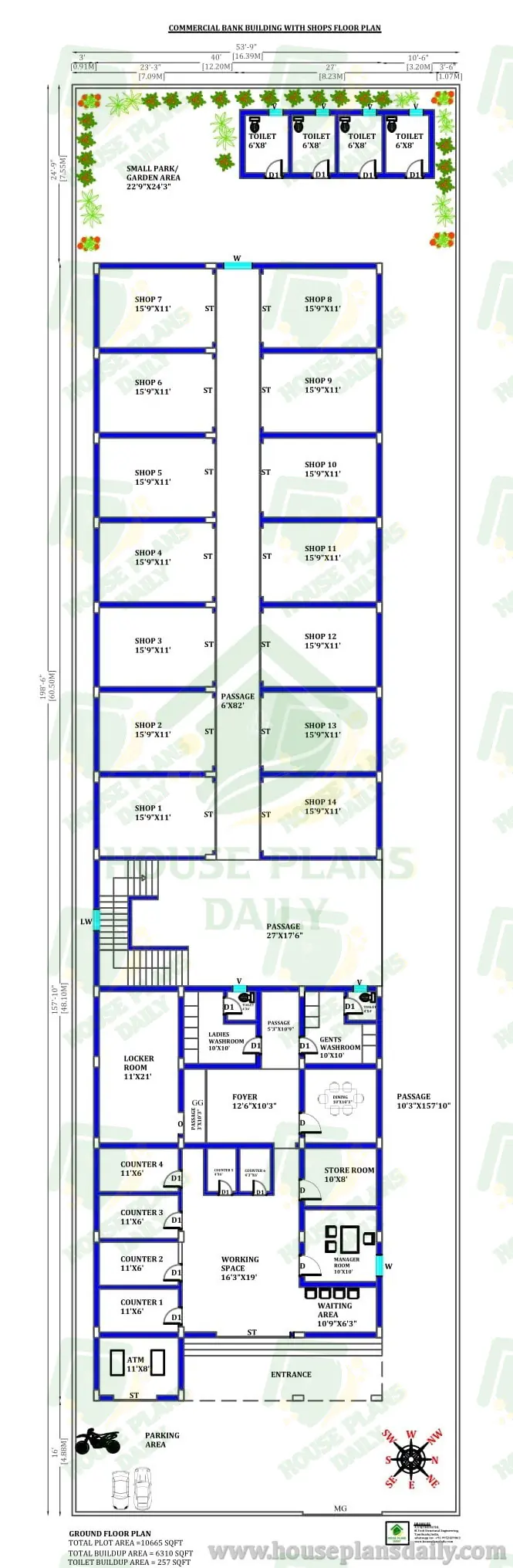 COMMERCIAL BANK BUILDING WITH SHOPS FLOOR PLAN