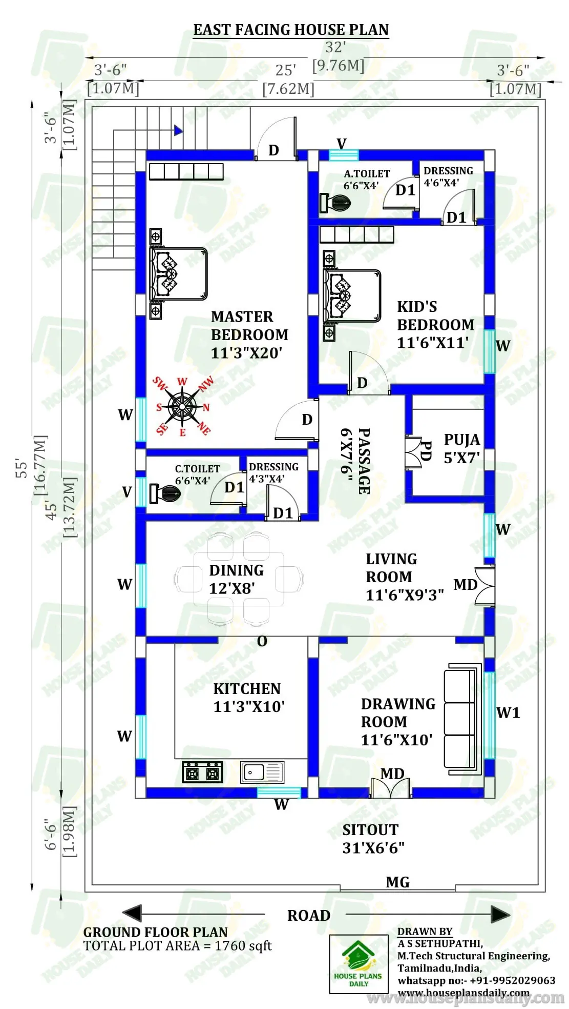 EAST FACING HOUSE PLAN | HOUSE PLANS UNDER 1800 SQFT