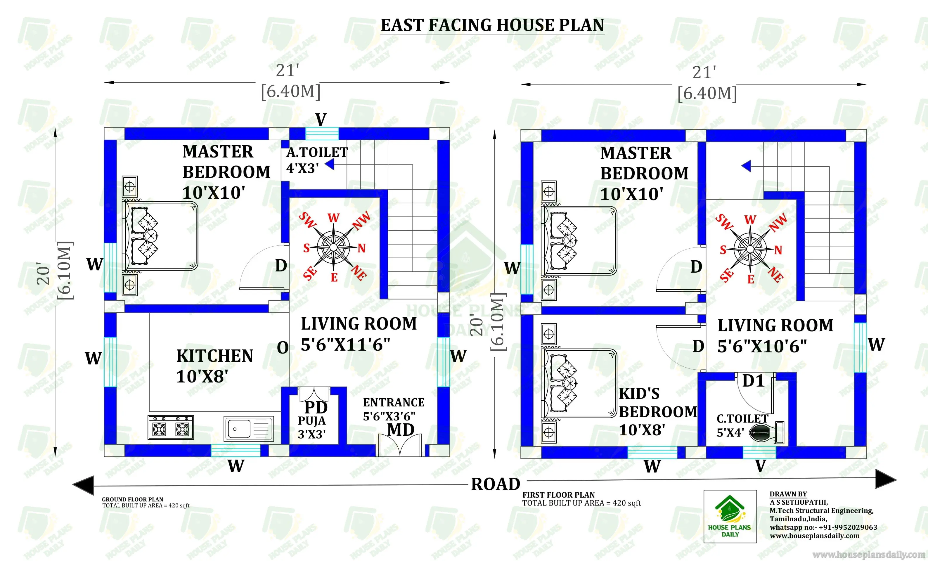 SMALL DUPLEX PLAN | EAST FACING VASTU PLAN |420 SQFT HOUSE PLAN
