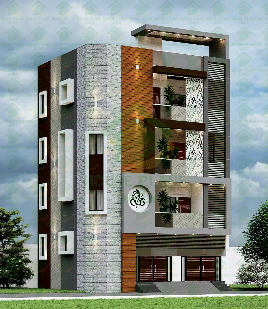 Modern East Facing Apartment Style House Design with Elevation