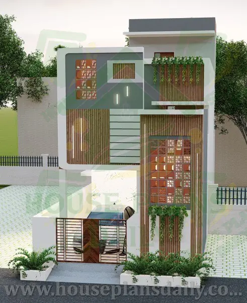 THREE STORY MODERN EAST FACING HOUSE PLAN WITH ELEVATION