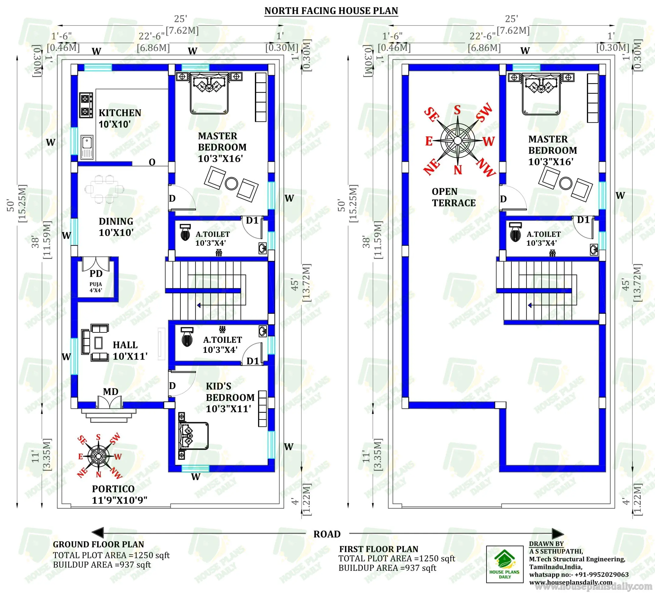 3BHK HOME DUPLEX LAYOUT | NORTH FACING VASTU HOUSE PLAN