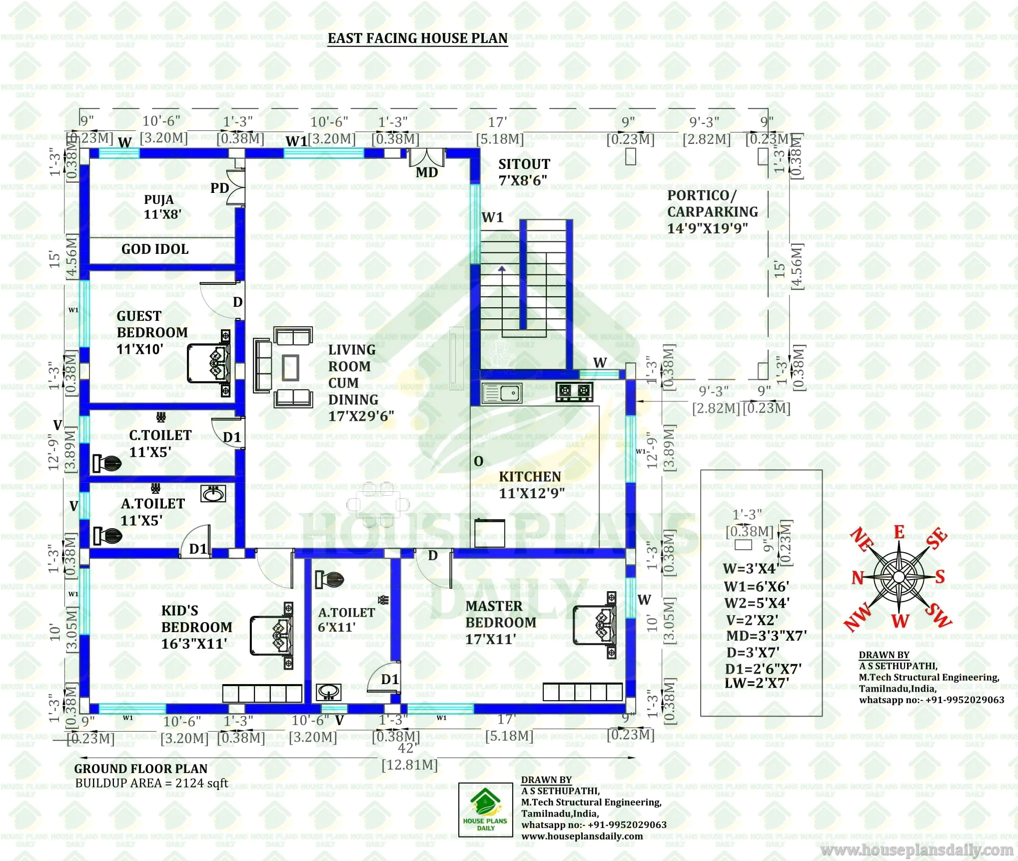 Luxury East Facing 3BHK Ground Floor House Plan