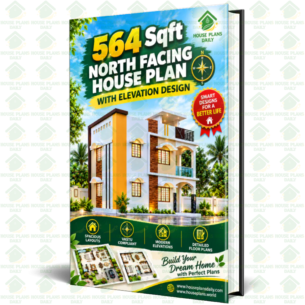 564 Sqft North Facing House Plan with Elevation Design