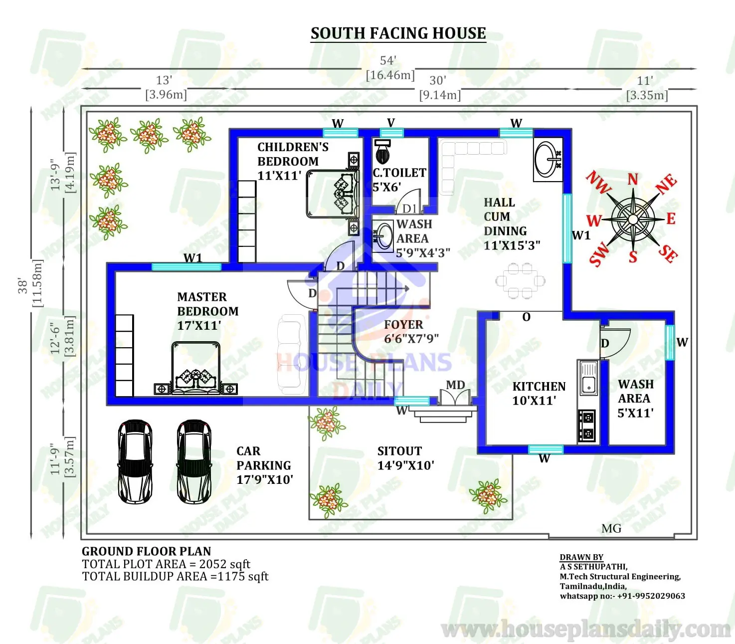 South Facing House | South Facing House Plan with Car Parking