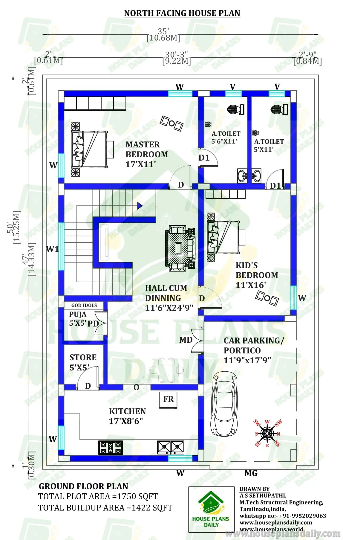 NORTH FACING GROUND FLOOR PLAN | VASTU BASED NORTH HOME LAYOUT