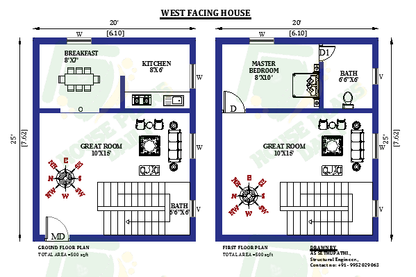 20x25 West Facing Vastu House Plans