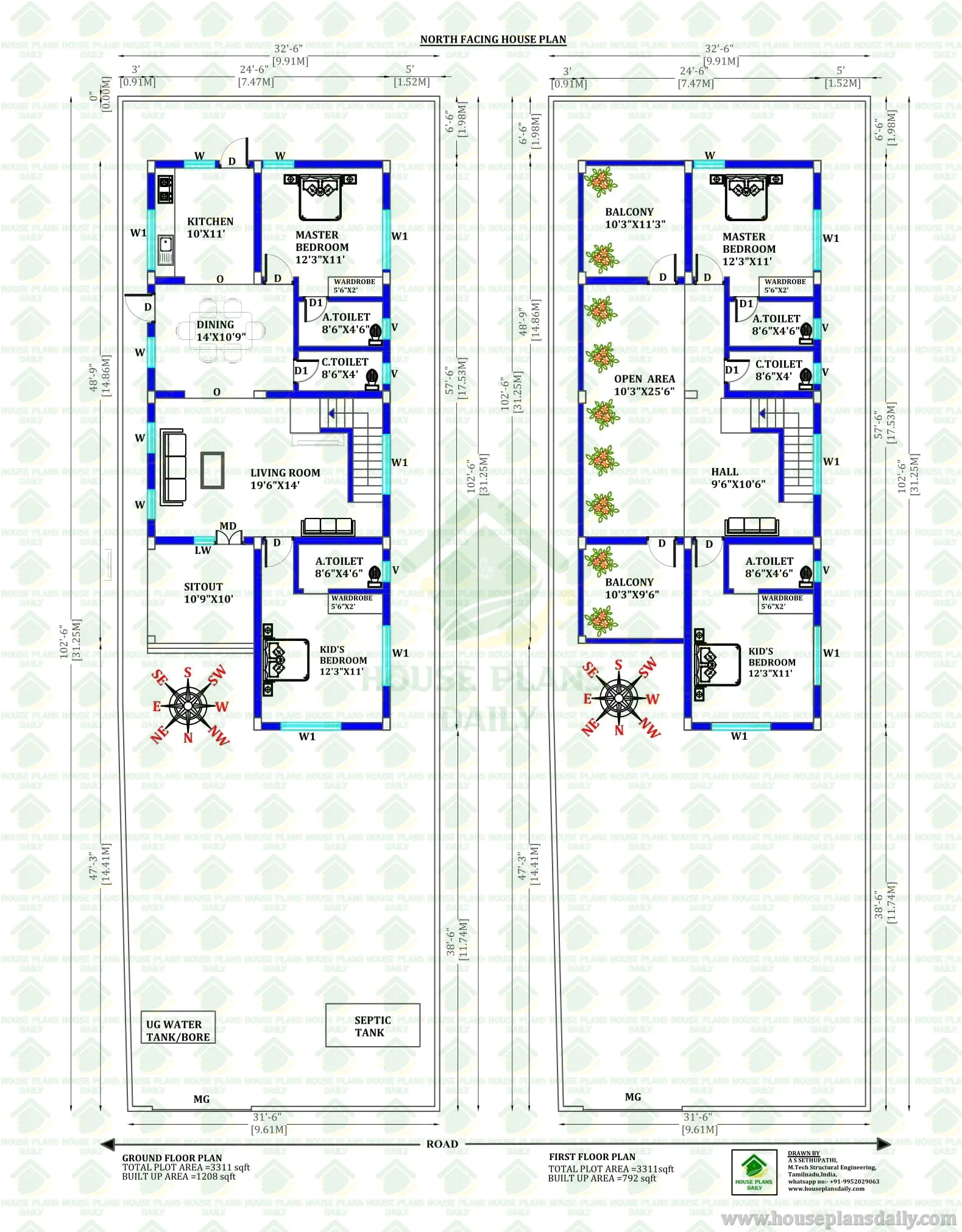 North Facing 4bhk Duplex House Plan as Per Vastu