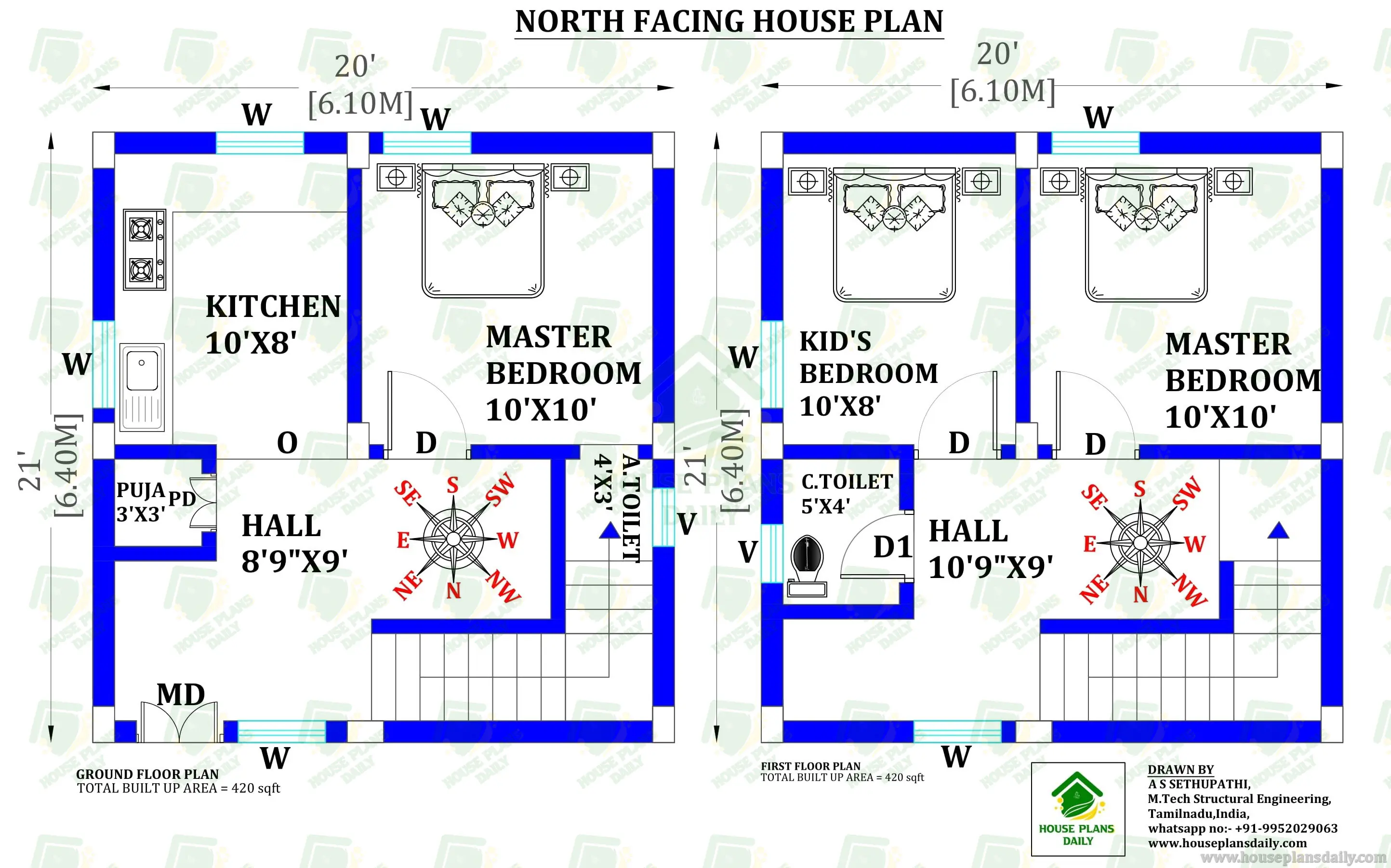 NORTH FACING VASTU PLAN | SIMPLE DUPLEX PLAN