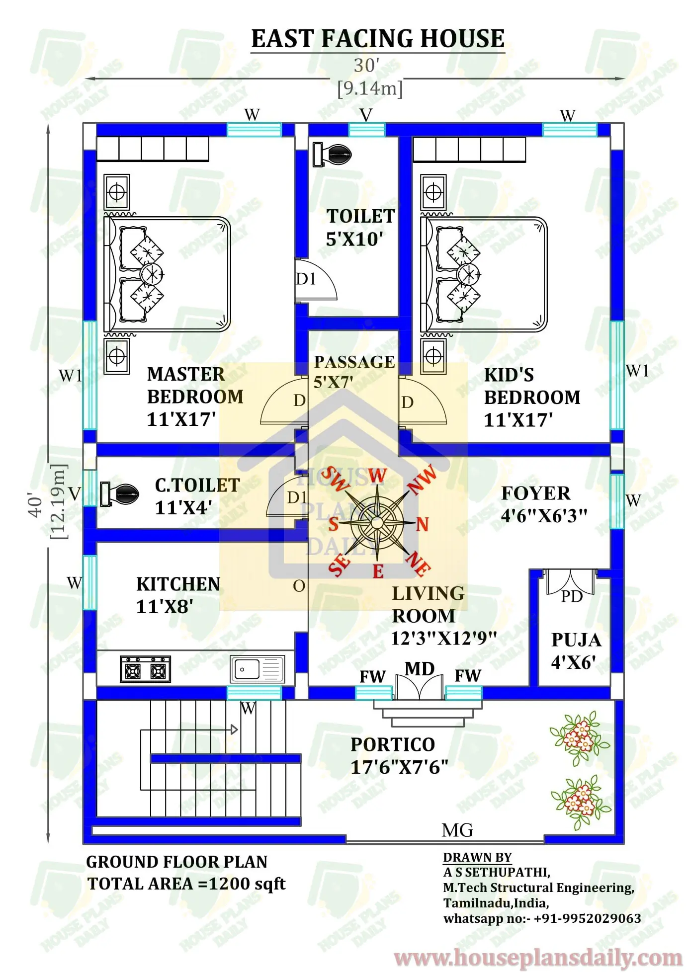 30 40 House Plan | House Plan for 1200 sq ft Indian Style