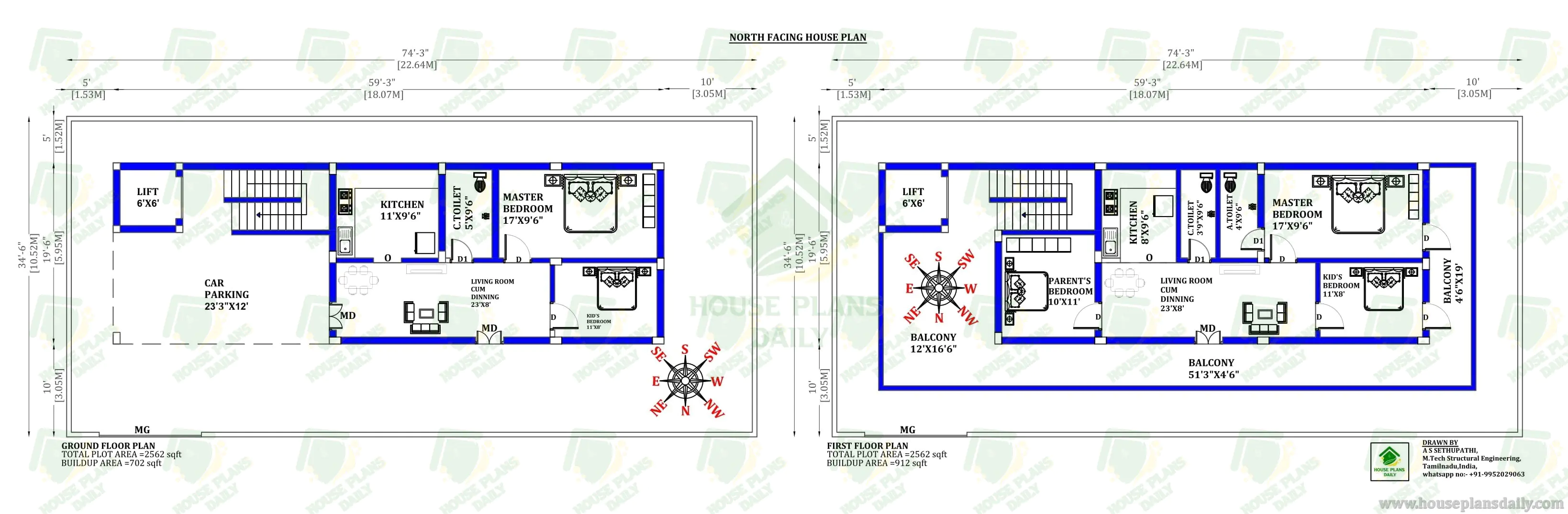 North Facing Vastu House Plan with Lift
