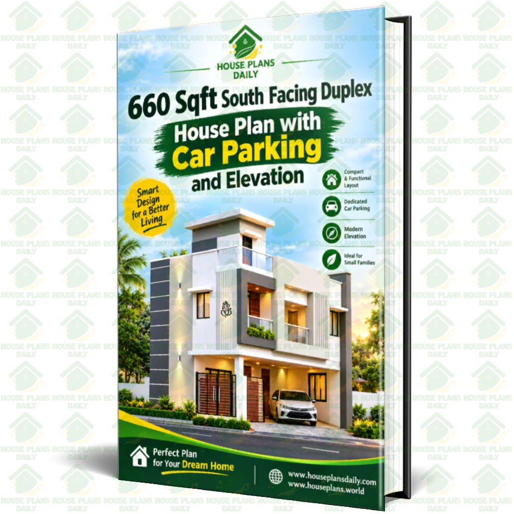 660 Sqft South Facing Duplex House Plan with Car Parking and Elevation