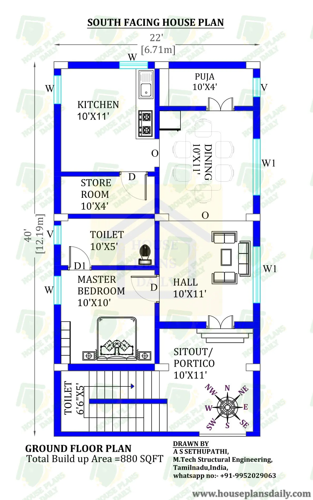22x40 South Facing Vastu Home Design
