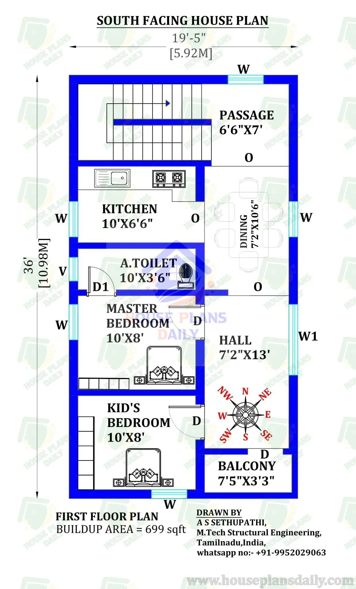 Home Plan with Shop on Ground Floor | South Facing Home Design