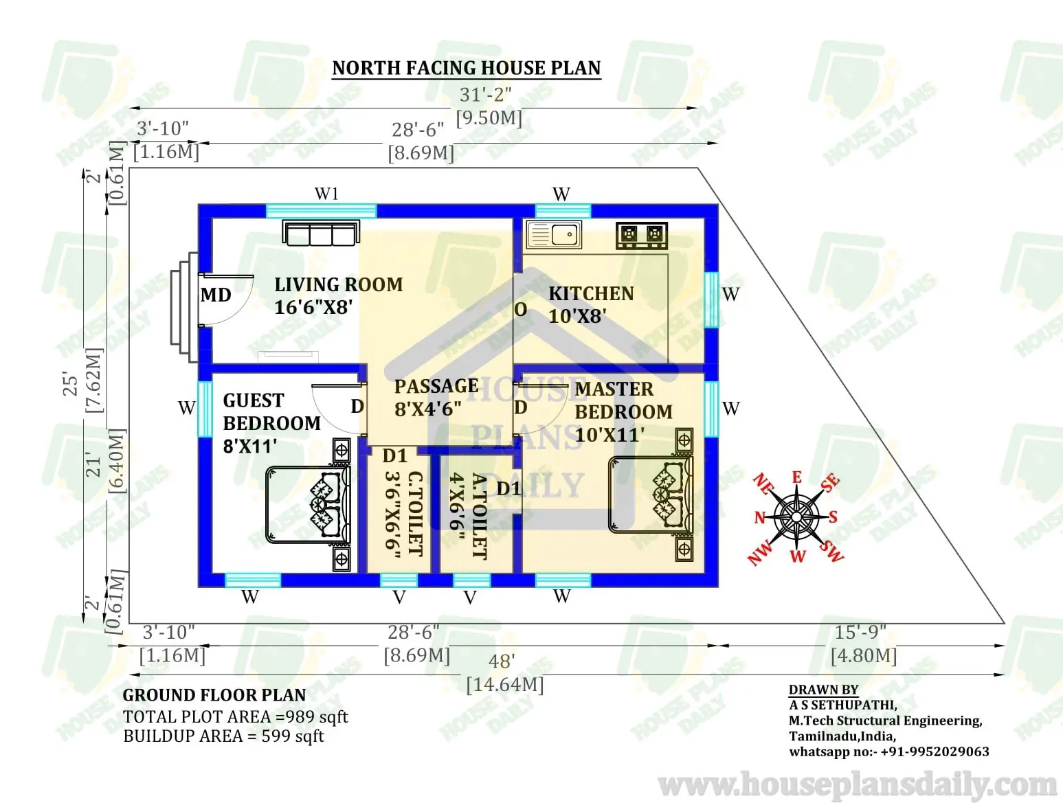Free House Plan | Low Cost House Design | North Facing Home