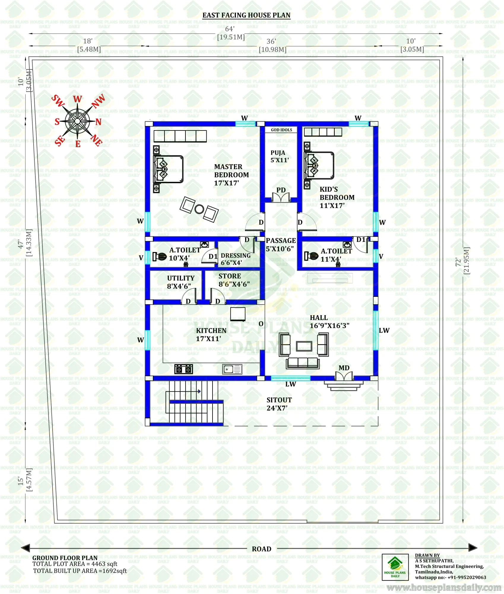 4463 Sqft East Facing 2BHK Vastu Ground Floor House Plan