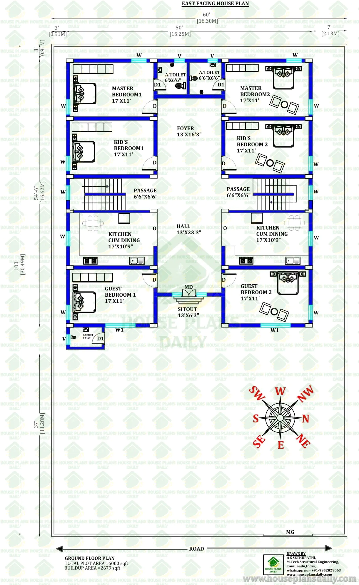 60x100 East Facing House Plan | 6000 Sq Ft Vastu Home Design