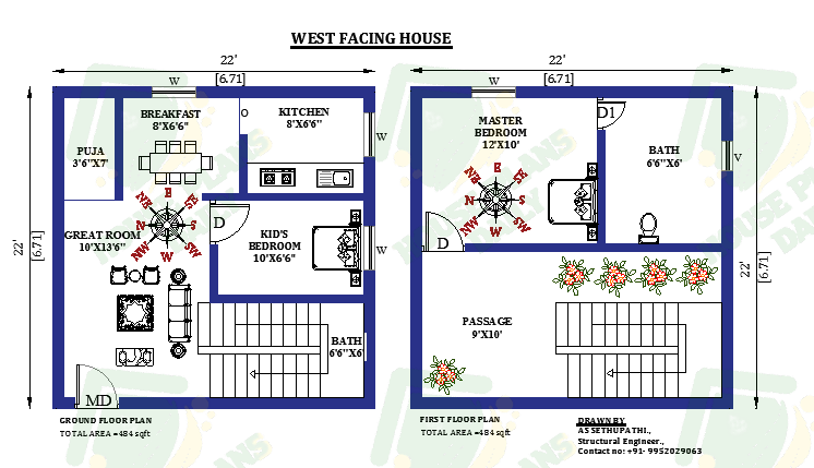 22x22 West Facing Tiny House Design As Per Vastu Shastra