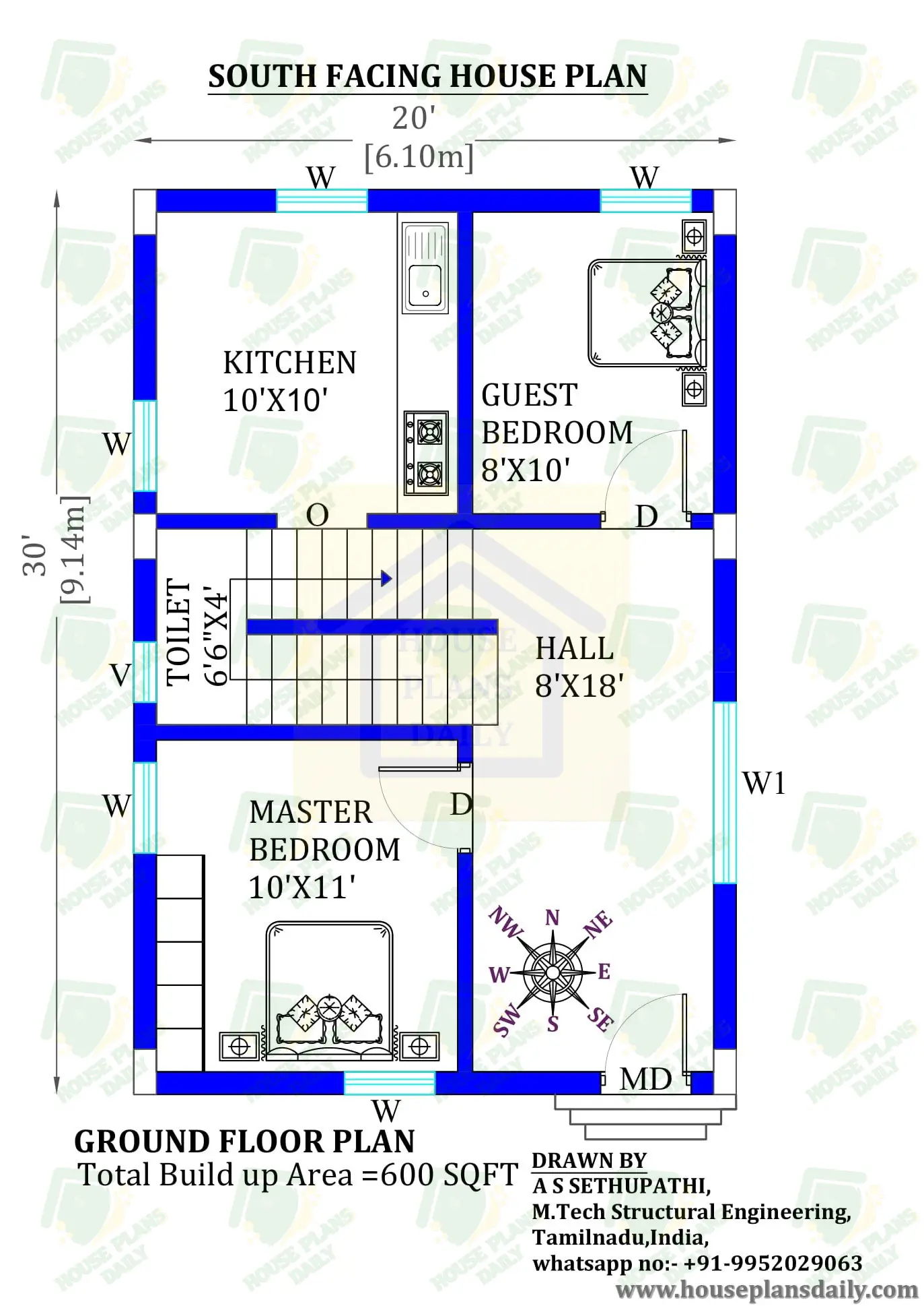 20x30 South facing Home plan