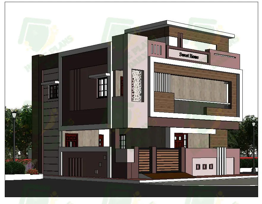 North Facing Duplex House Plan | Elevation Design