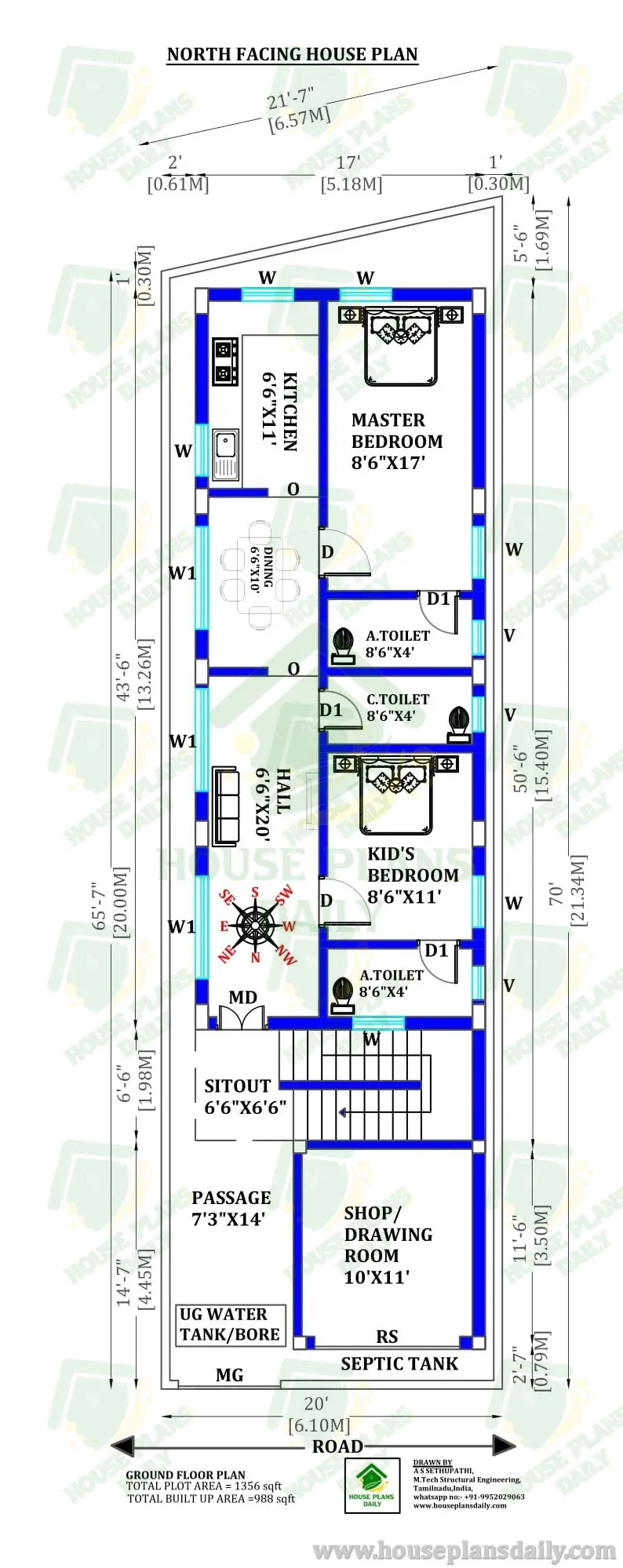 SINGLE STORY NORTH FACING VASTU PLAN | HOUSE PLAN DESIGN INDIA