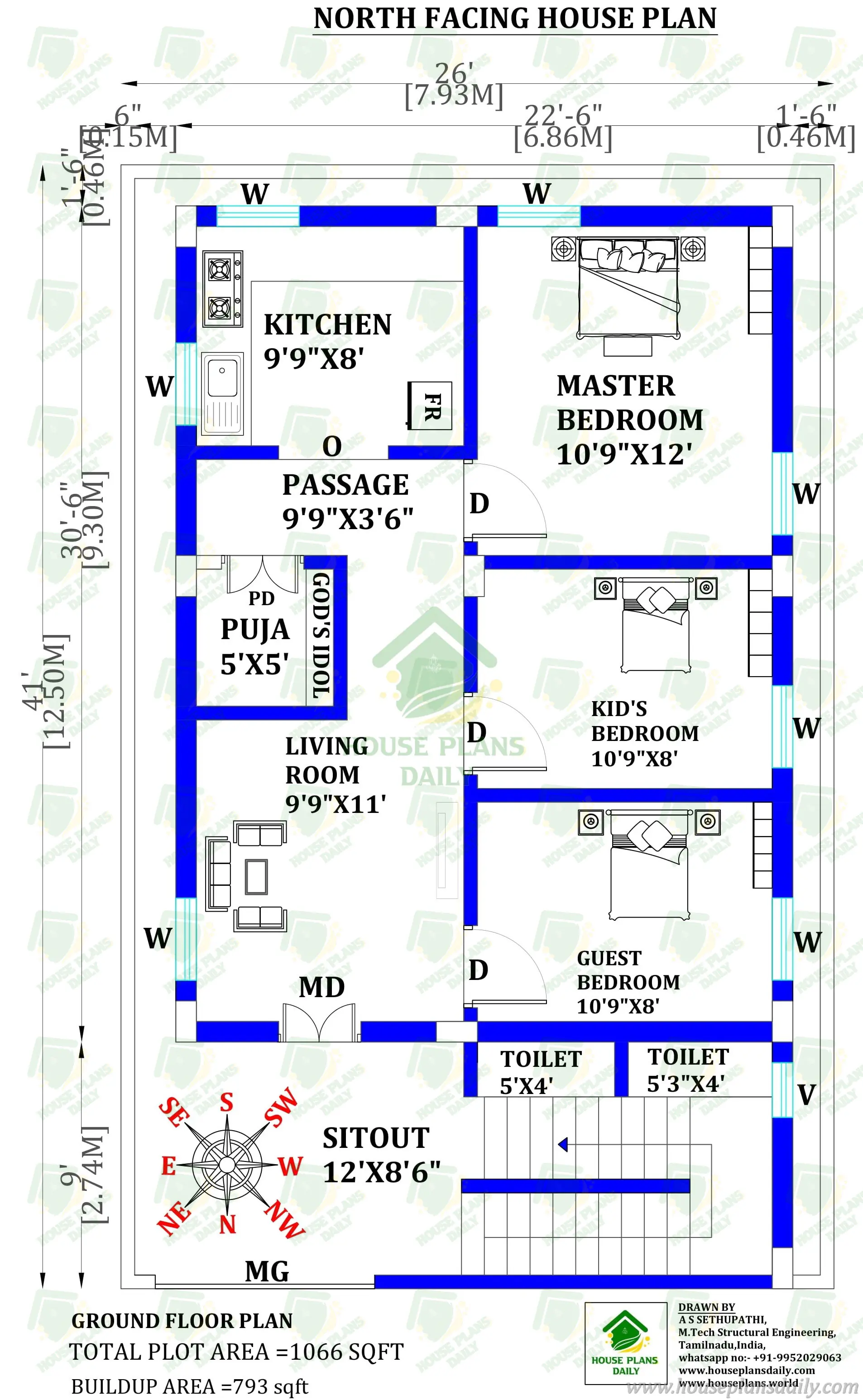 3BHK NORTH FACING HOUSE PLAN | VASTU GROUND FLOOR HOME