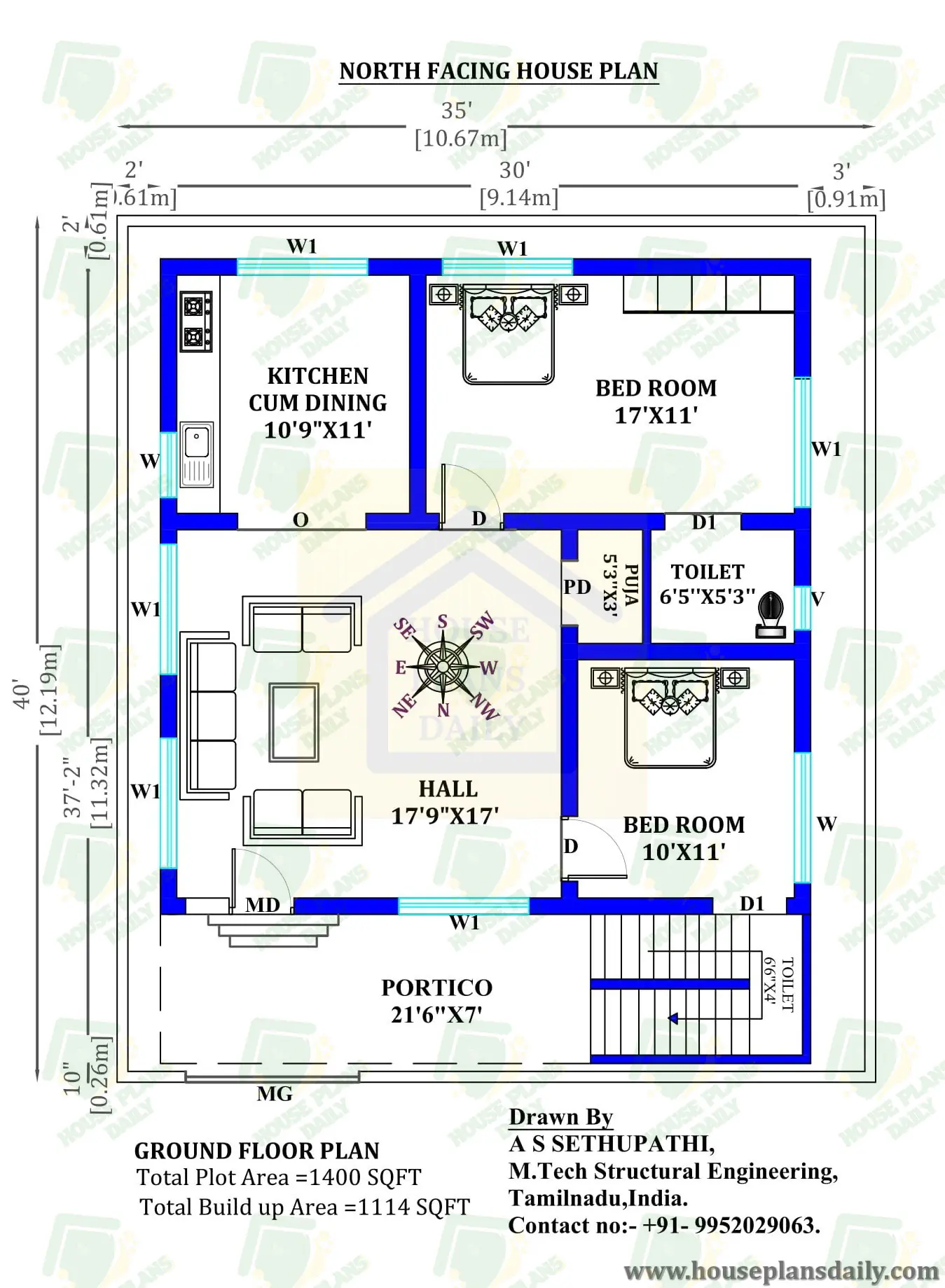 North facing house | 5BHK House Plan | Two Story Building