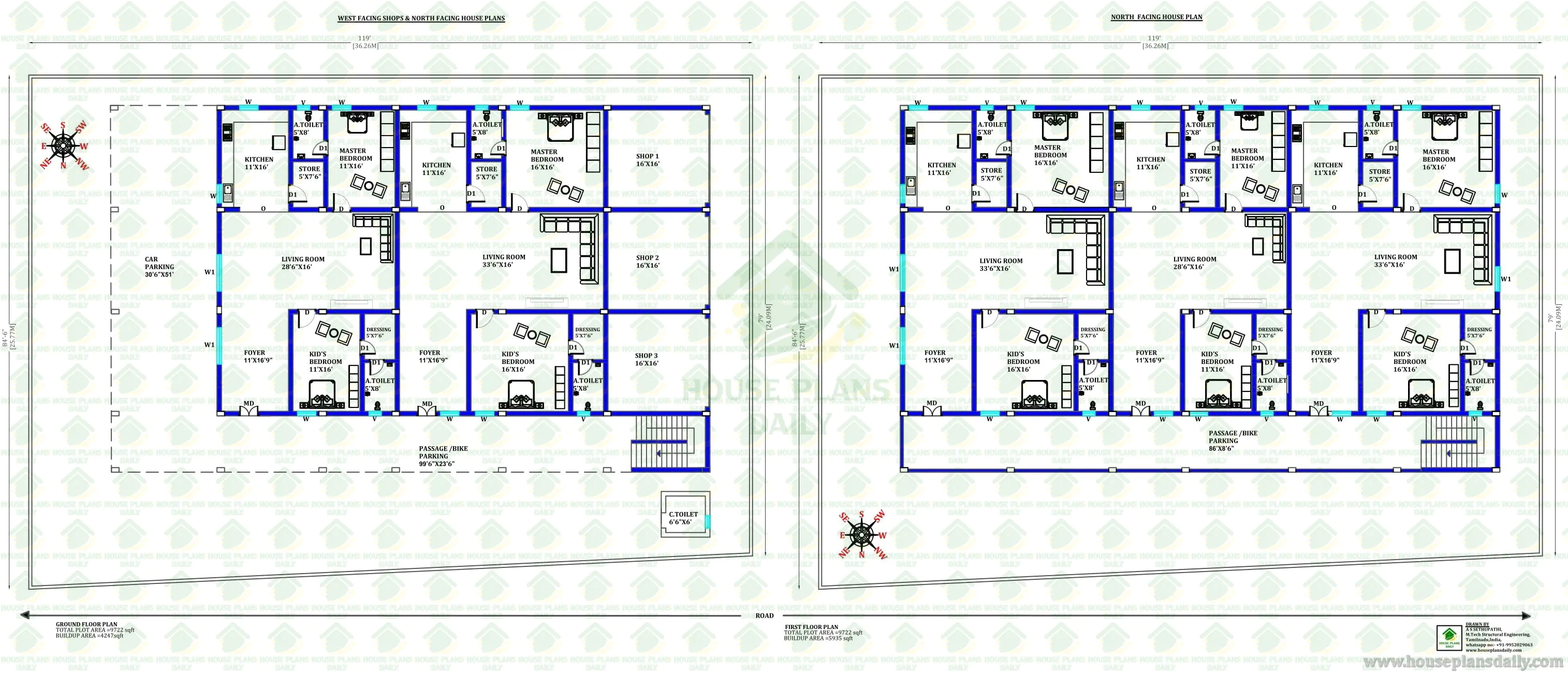 West Facing Shop Cum North Facing House Plan | Vastu Design