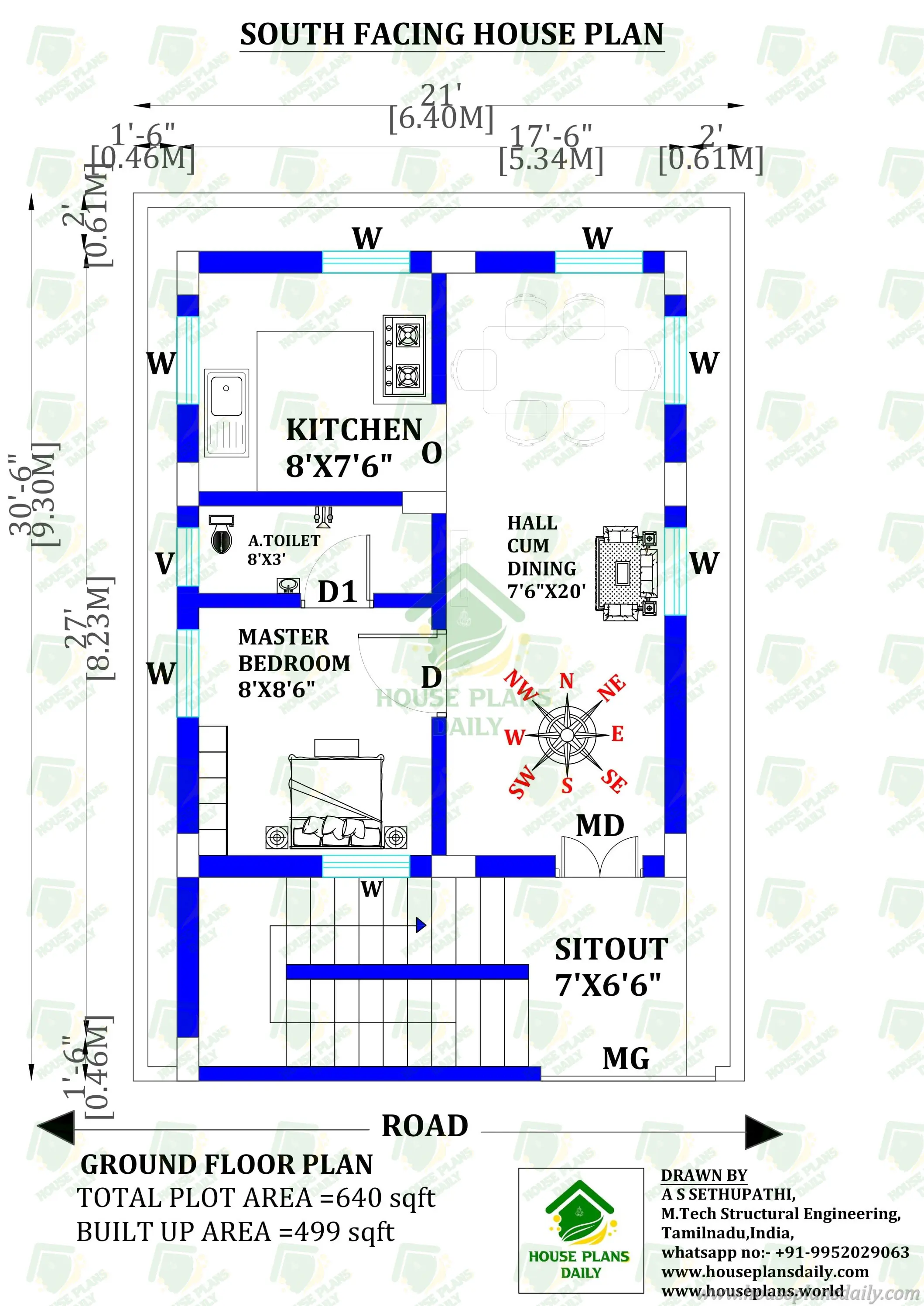 South Facing Small House Plan | 1 BHK Home