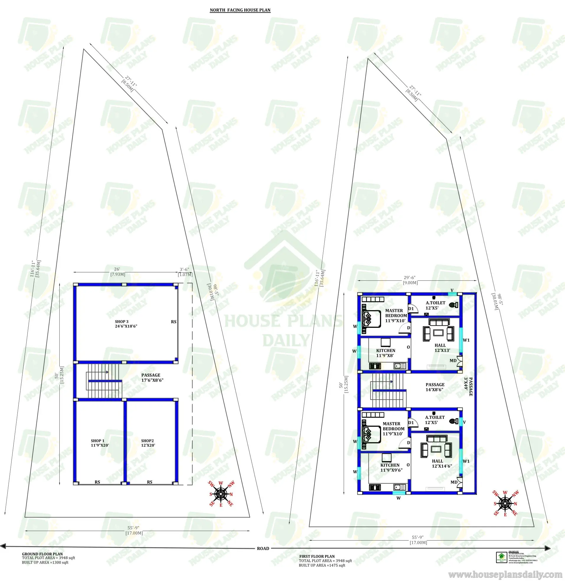 HOUSE PLAN WITH SHOP | NORTH FACING HOUSE PLANS | RENT HOUSE PLAN