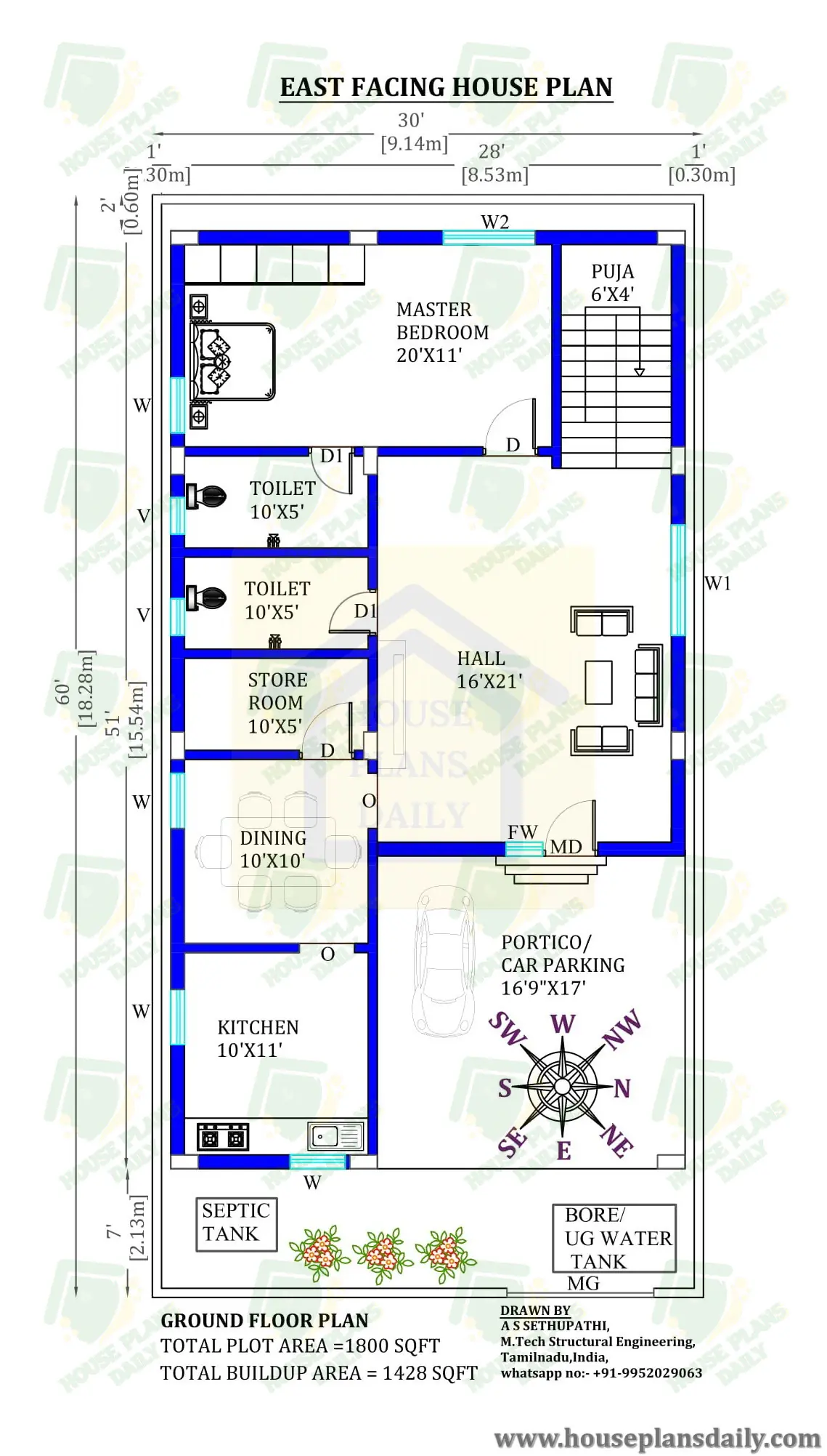 30x60 East Facing House Plan