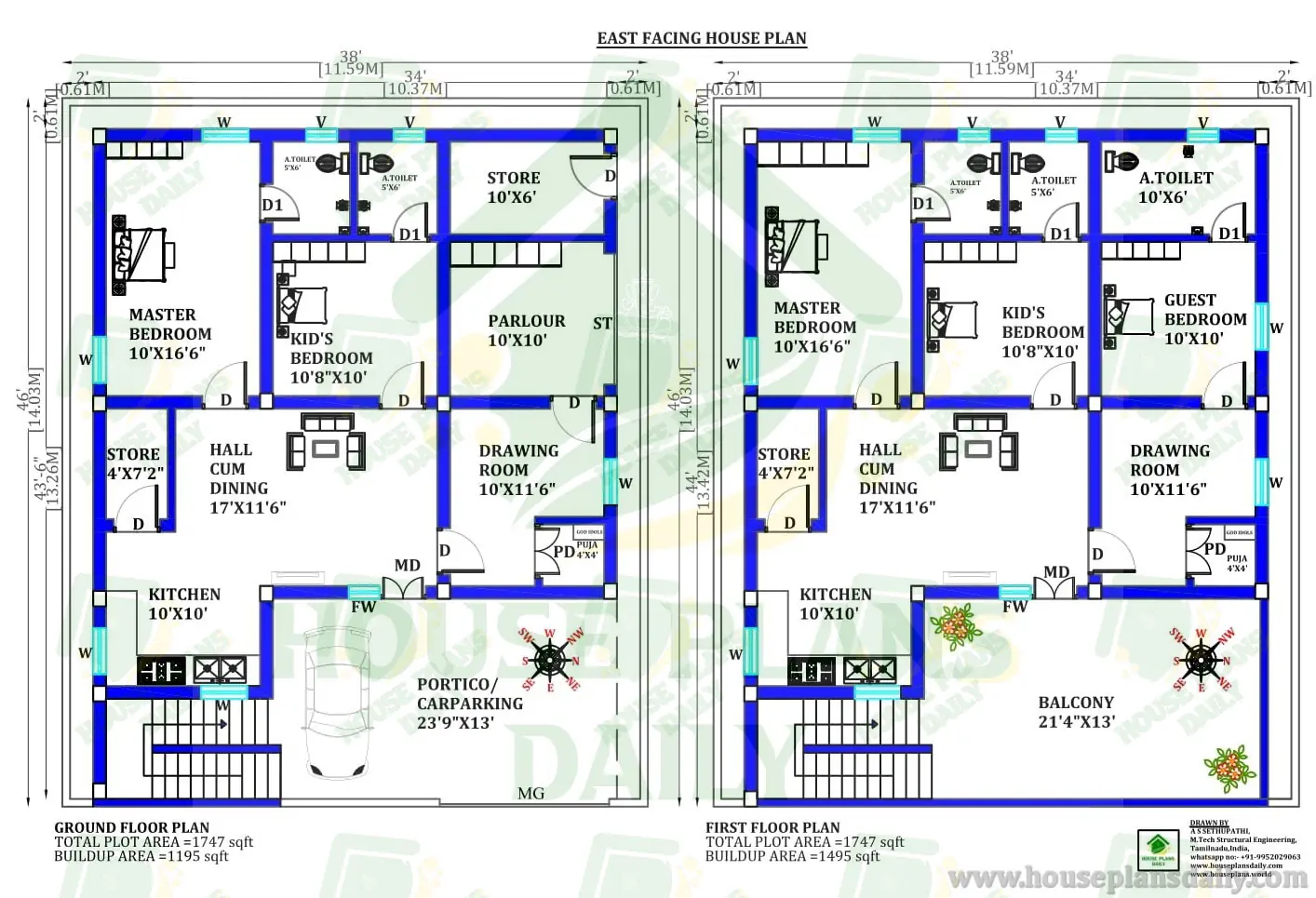 DOUBLE STOREY HOME PLAN | VASTU FRIENDLY EAST FACING PLAN