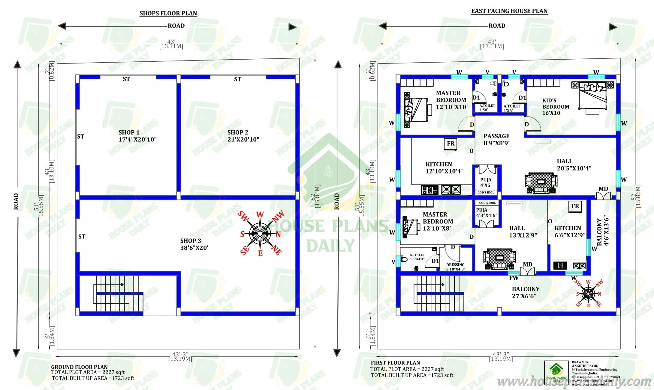 Rental House Plan with Shops | 1BHK and 2BHK East Home