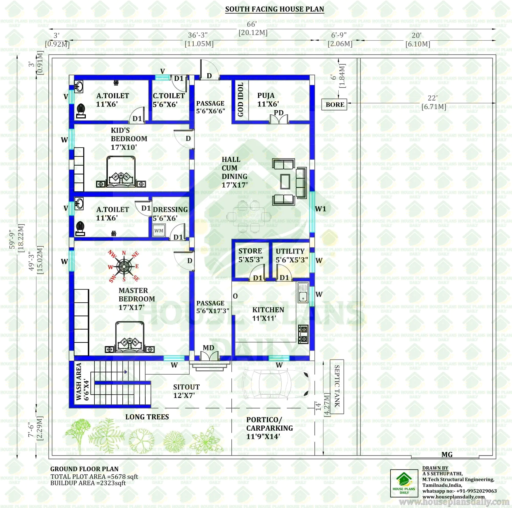 5678 Sq Ft South Facing House Plan | 2 BHK Ground Floor