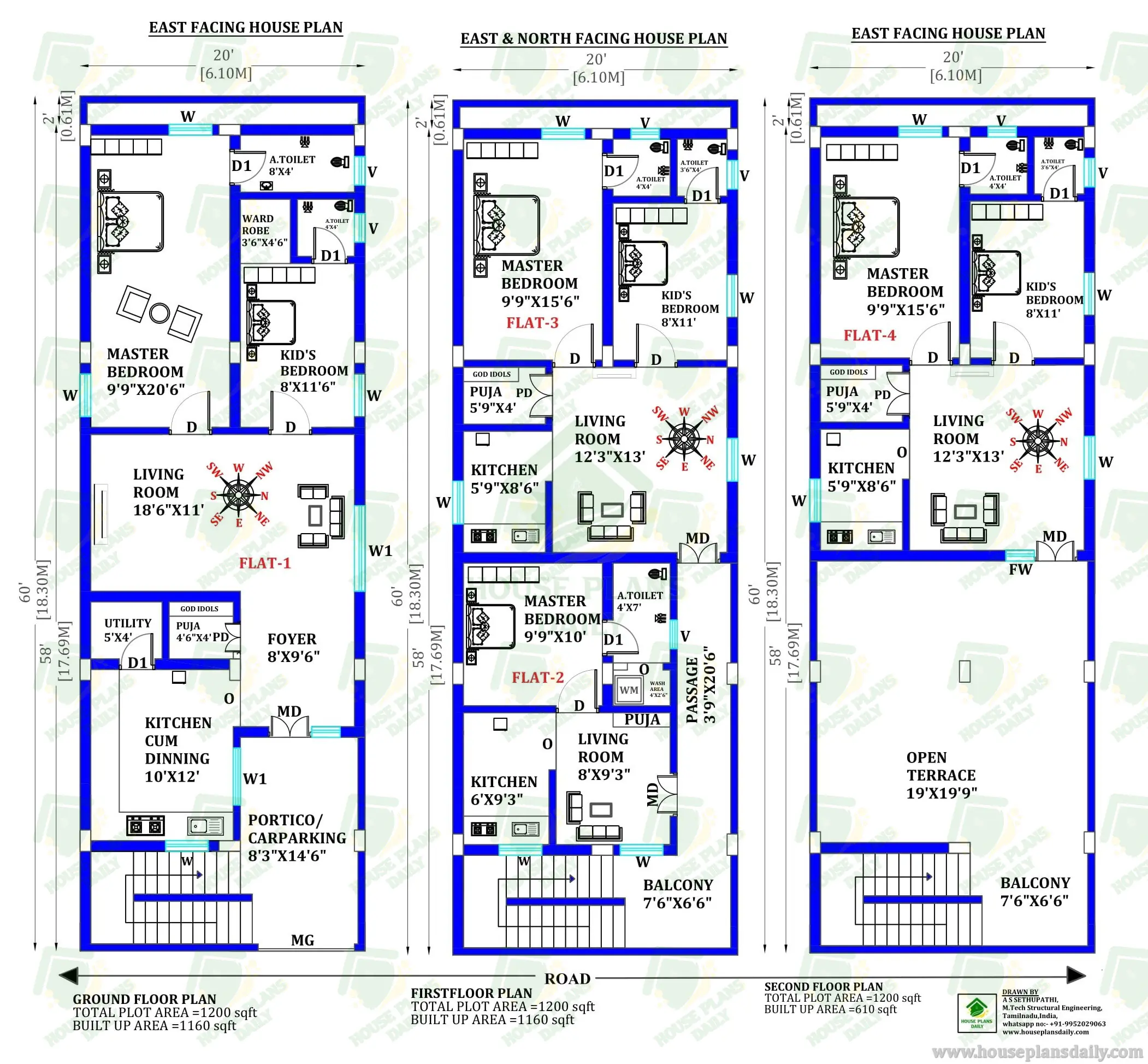 EAST AND NORTH FACING HOUSE PLAN | 1200 SQFT HOUSE DESIGN