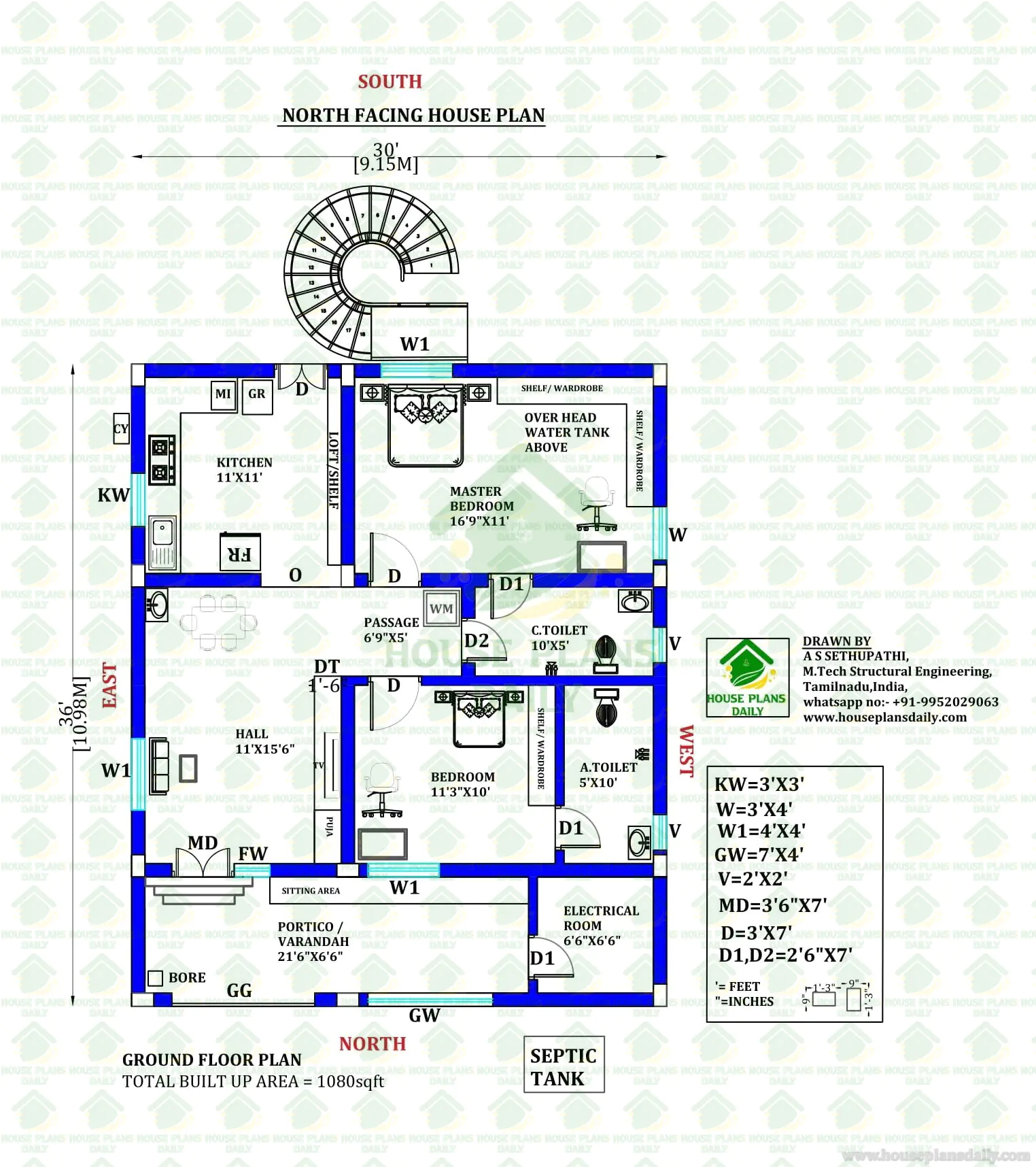 Residential MEP Layouts and Floor Plan for a 1080 SqFt Plot