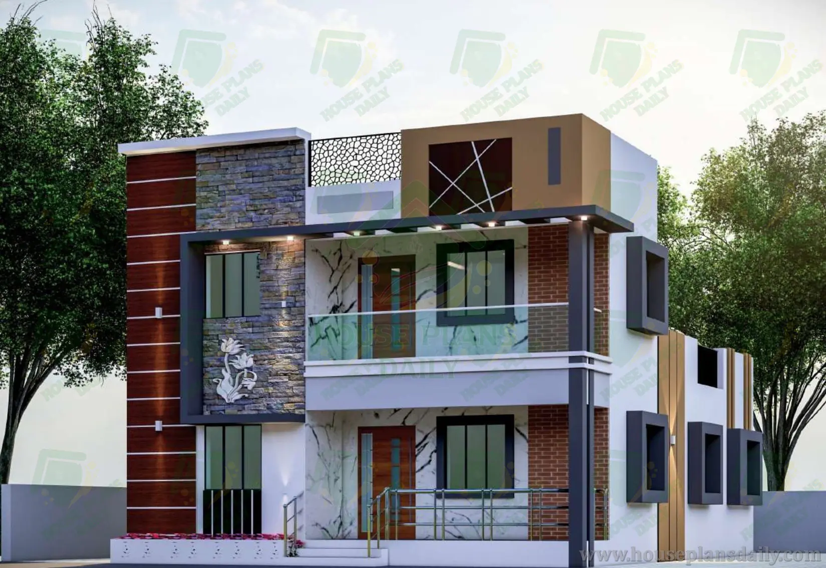 SOUTH FACING DUPLEX PLAN WITH ELEVATION | 1200 SQFT STRUCTURAL DRAWING