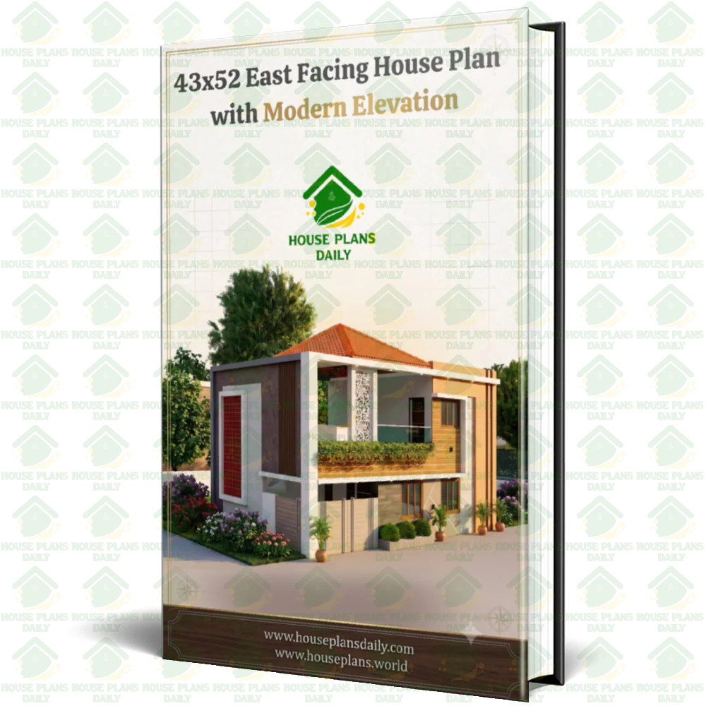 43x52 East Facing House Plan with Modern Elevation