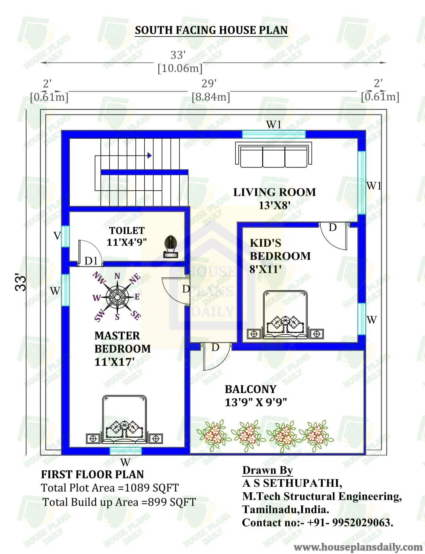 33x33 South Facing Vastu Plan