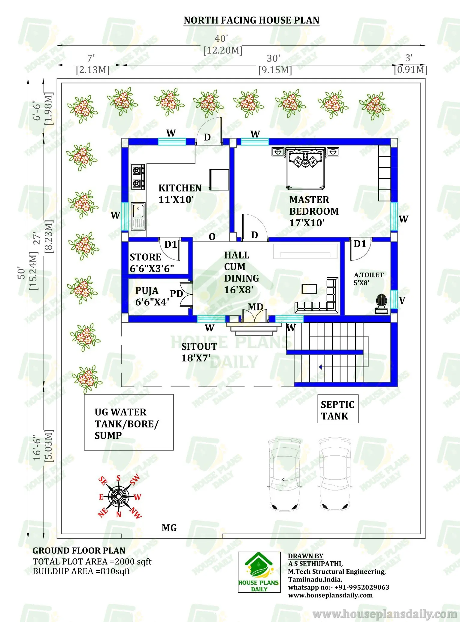 40x50 Floor Plans | North Facing House Plan as Per Vastu | 1 BHK Home Plan