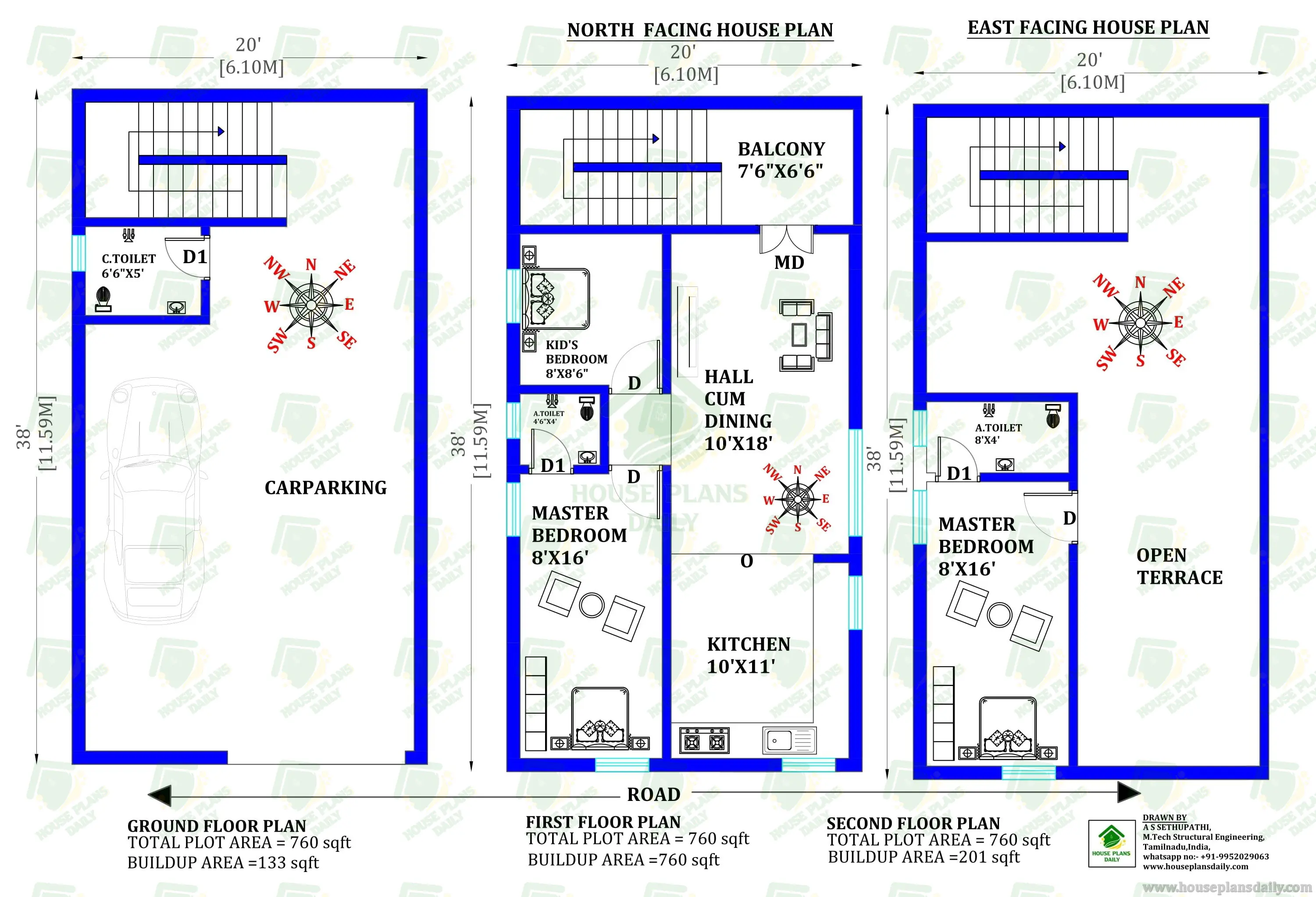 20x38 NORTH EAST FACING HOUSE PLAN WITH CAR PARKING