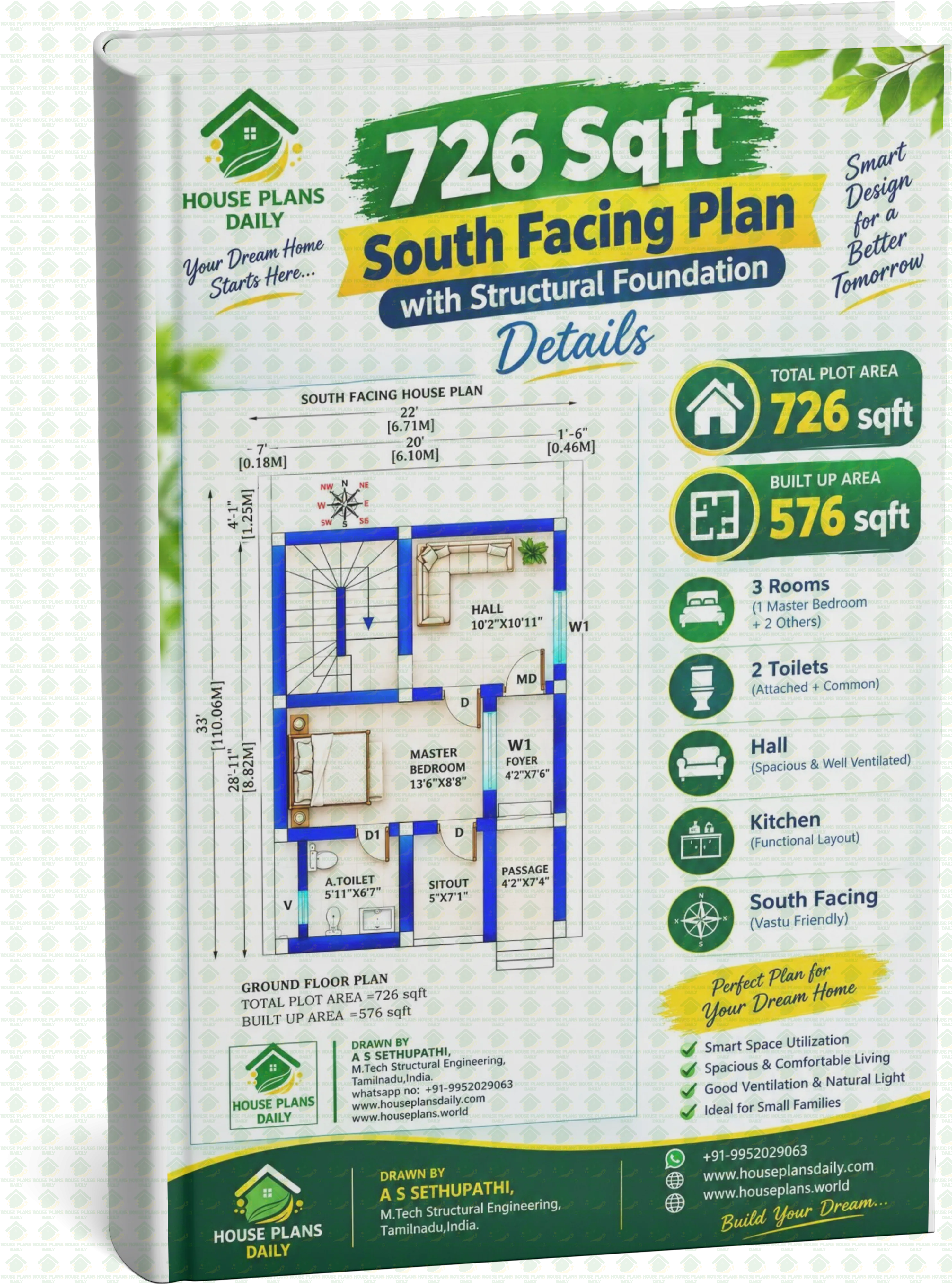 726 Sqft South Facing Plan with Structural Foundation Details