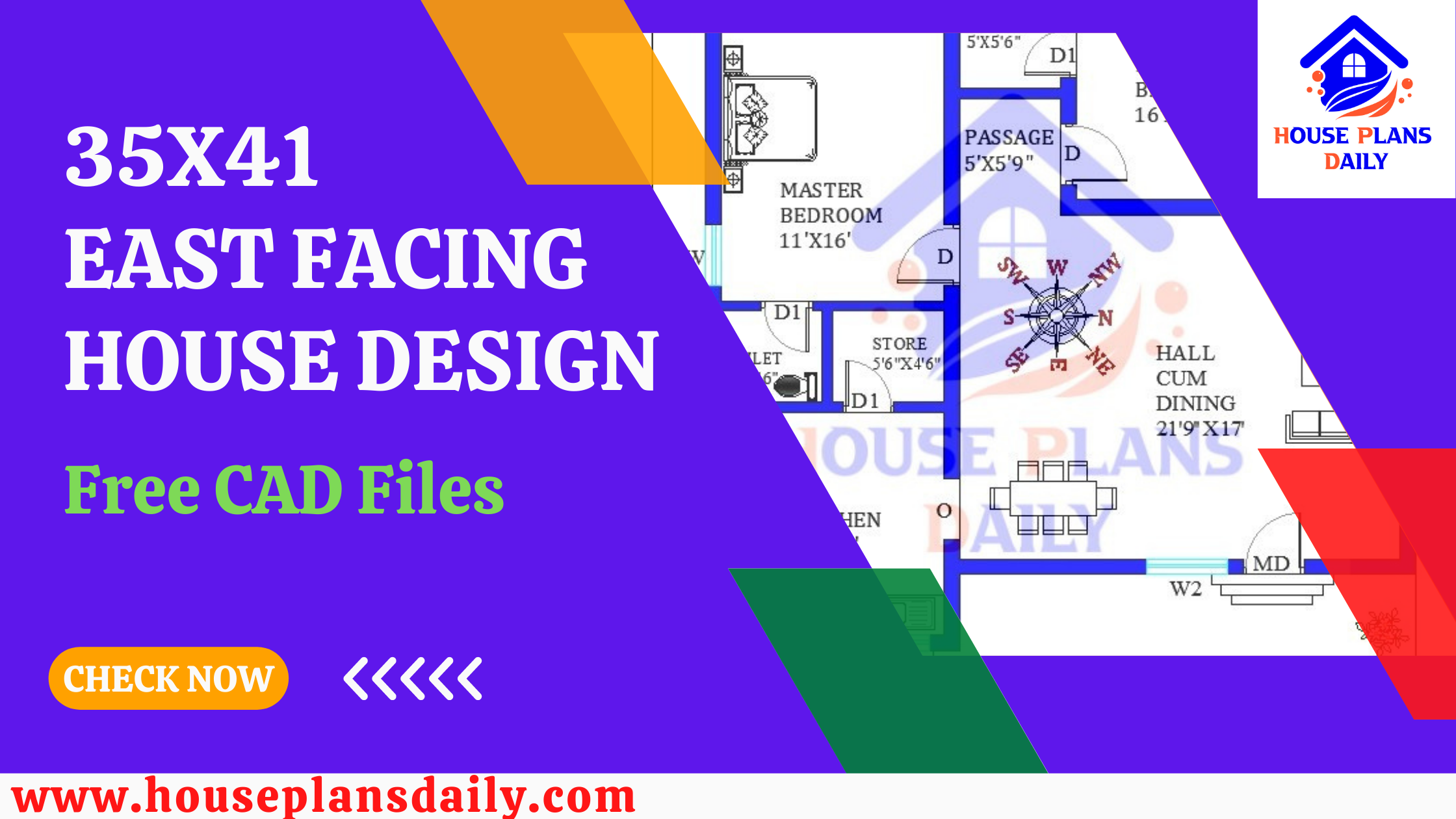 35x41 East Facing house design | Free CAD File