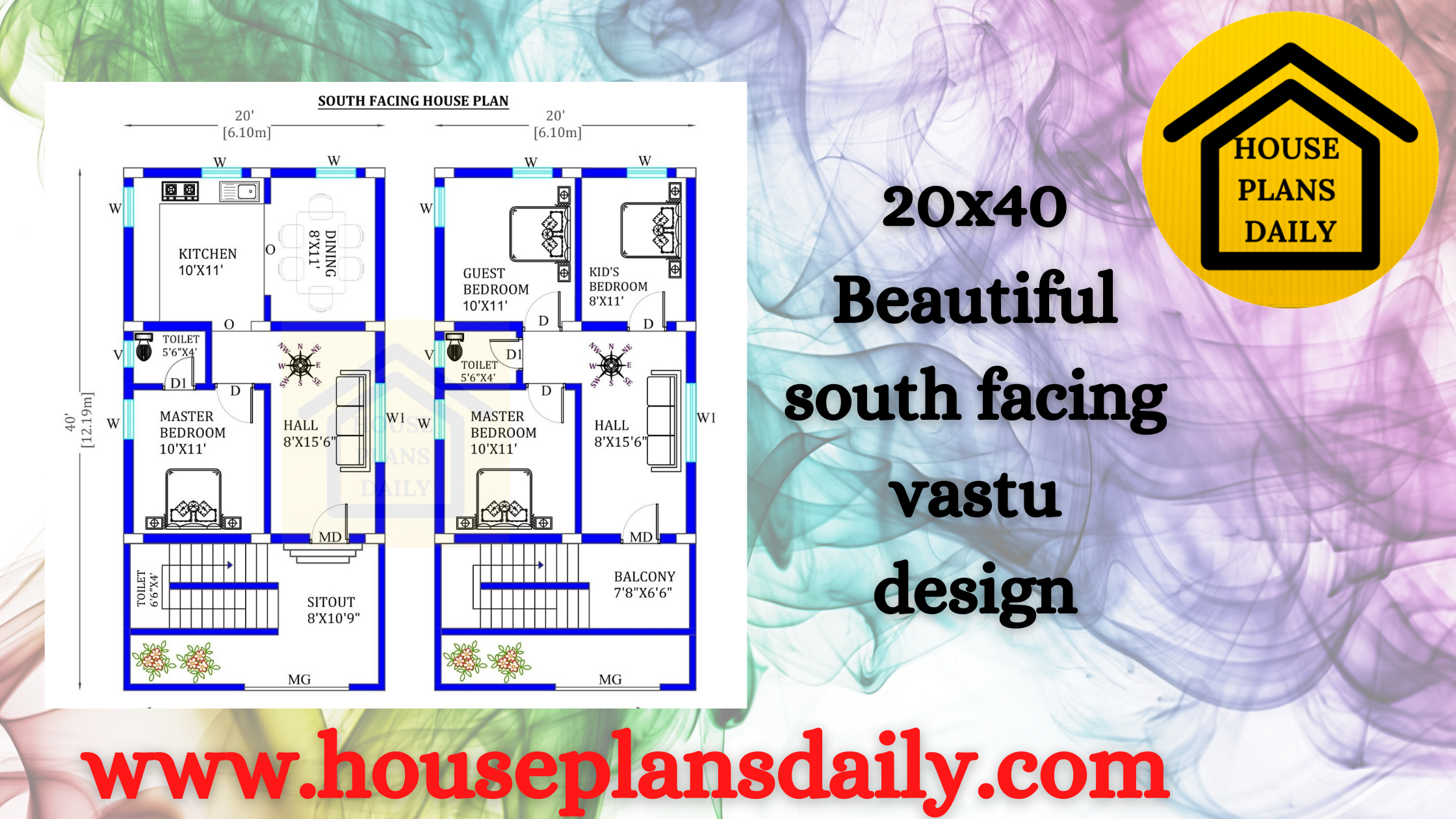 20x40 South Facing Vastu House Design