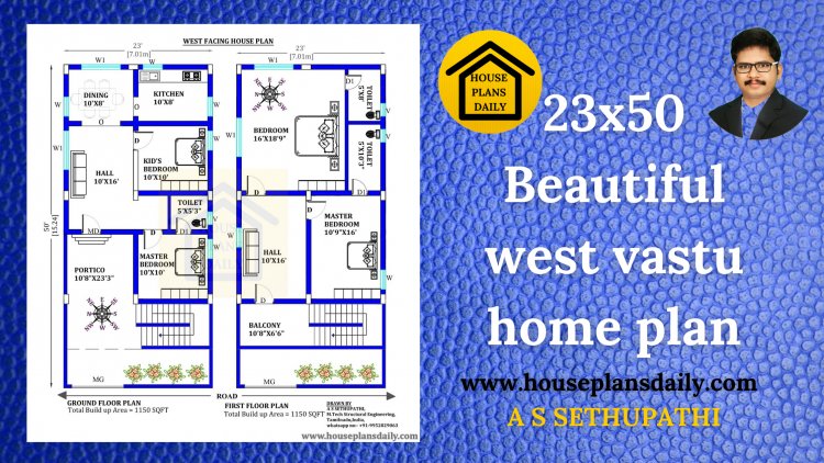 23x50 West Facing Vastu Home Plan